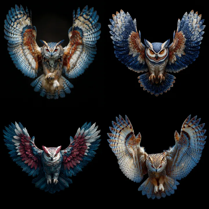 a owl in attack position with it wings spread out 