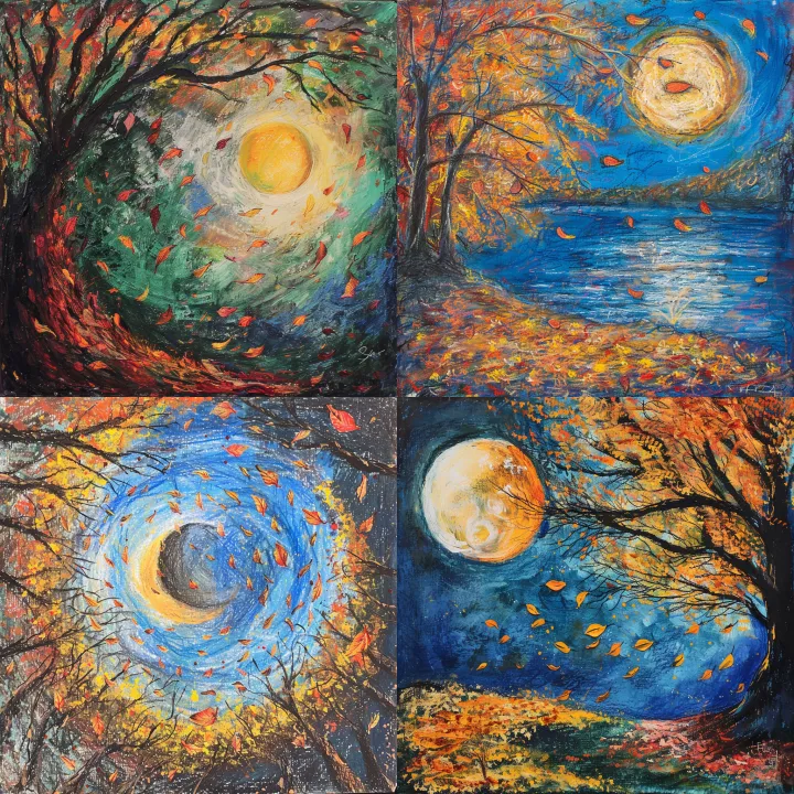 the moon of the falling leaves, oil pastel --v 6.0