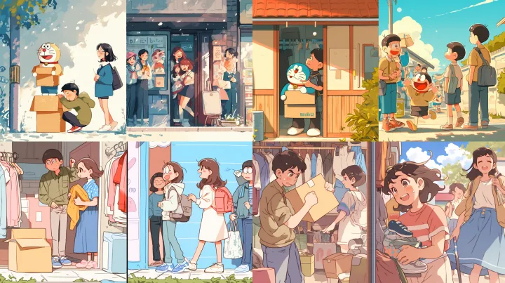 Cartoon illustration in Doraemon-style drawing, ro