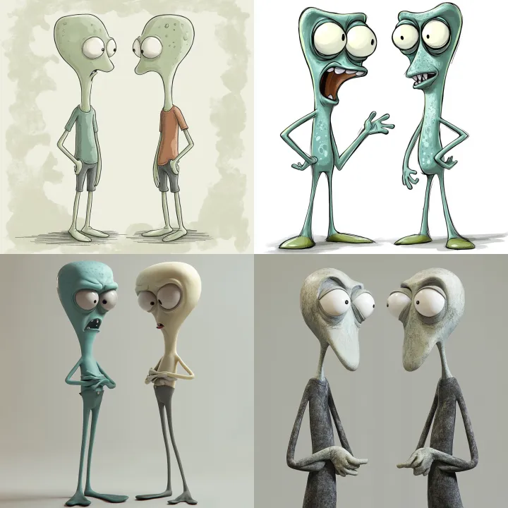 two cartoon silly looking skinny with simple cloth