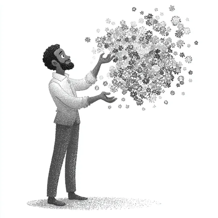 black and white metaphorical illustration, African