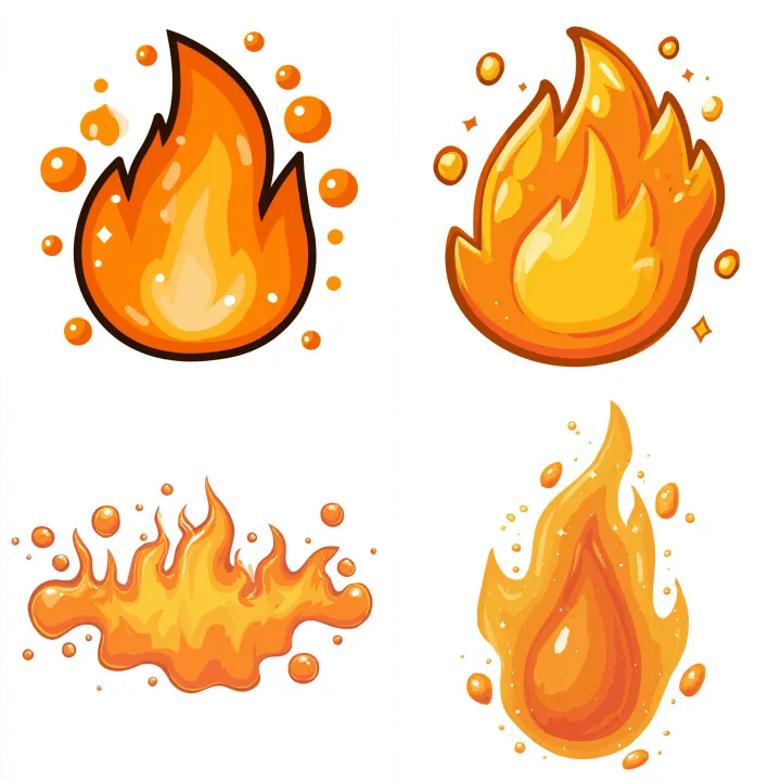 a flame icon, in the style of a game style, on a w