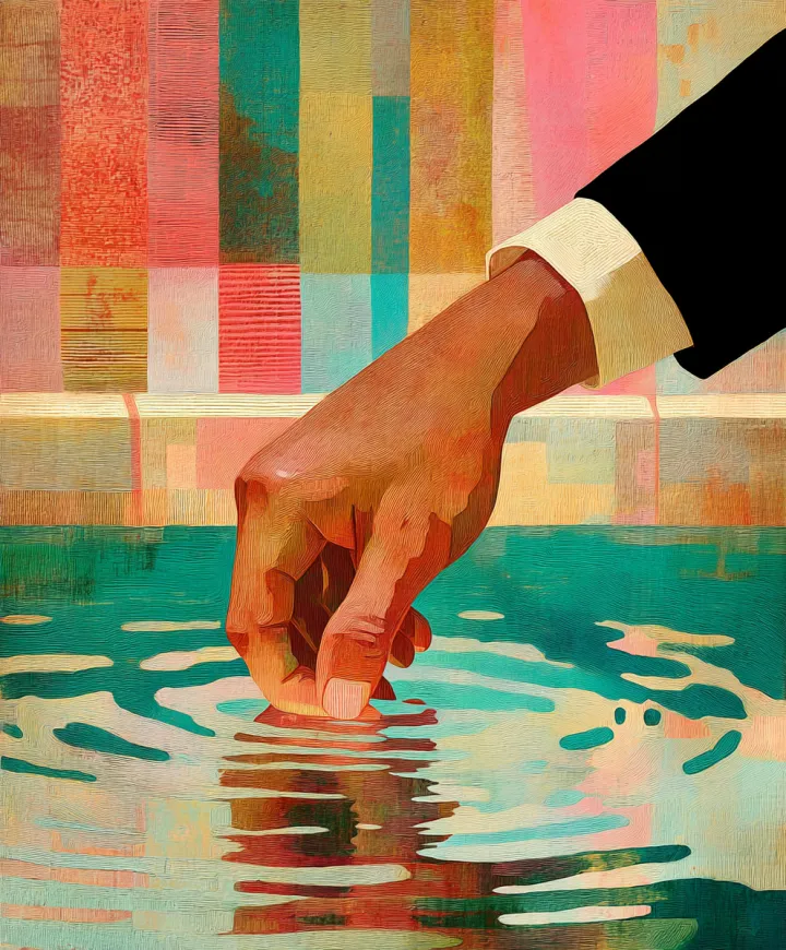 Close-up of a man's hand his hand through water in