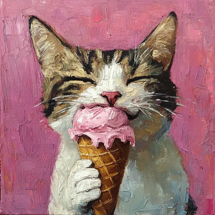 cat eating ice cream cone painting