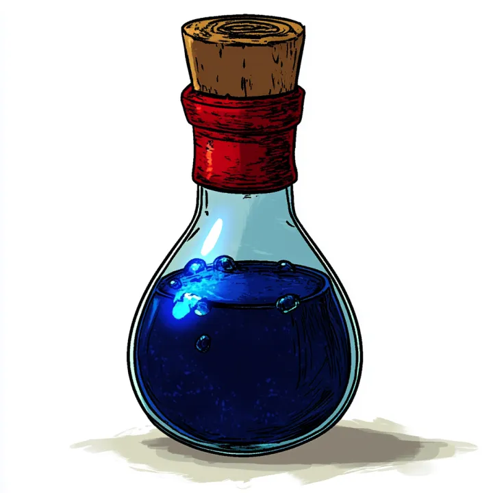 a small potion with a blue liquid inside --sref ht