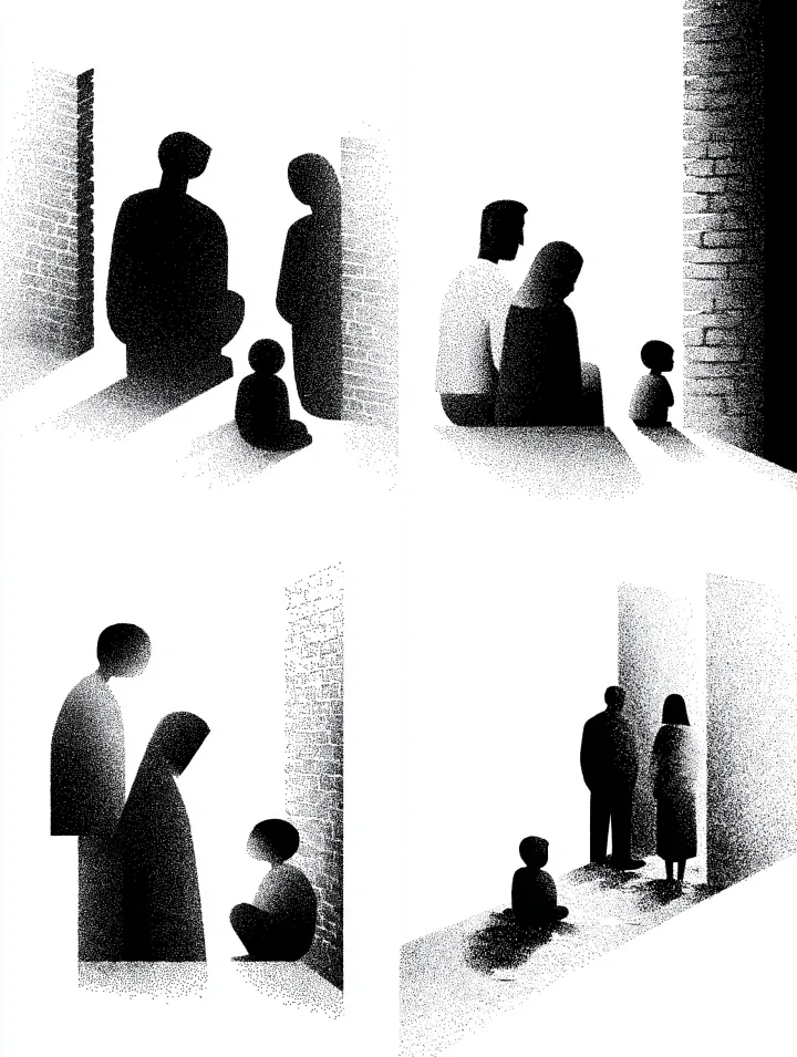 A symbolic black and white cartoon-style illustrat