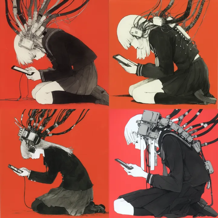 black + red + grey color palette, 90s anime-style 