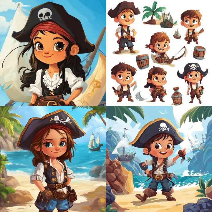 create a pirate themed kit , cartoon clipart child