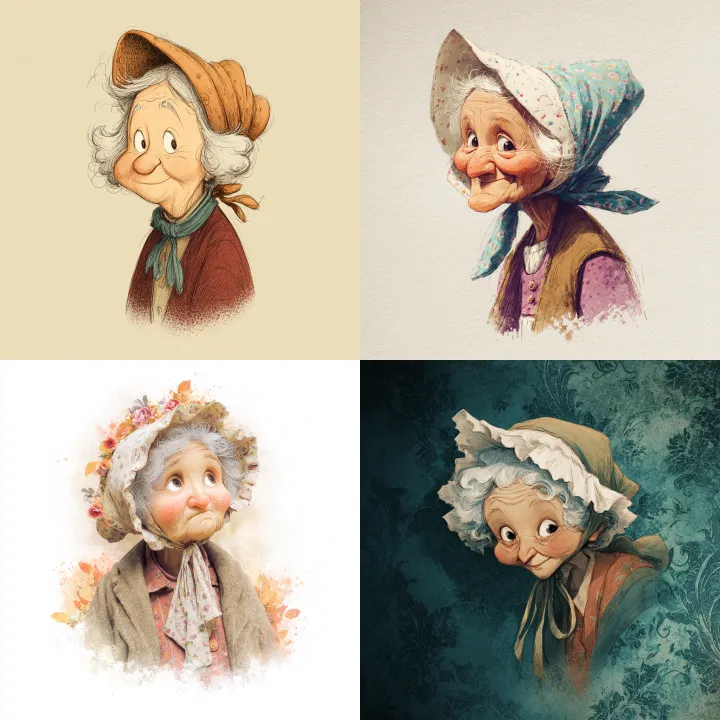 cute little old granny wearing a bonnet, art, fair