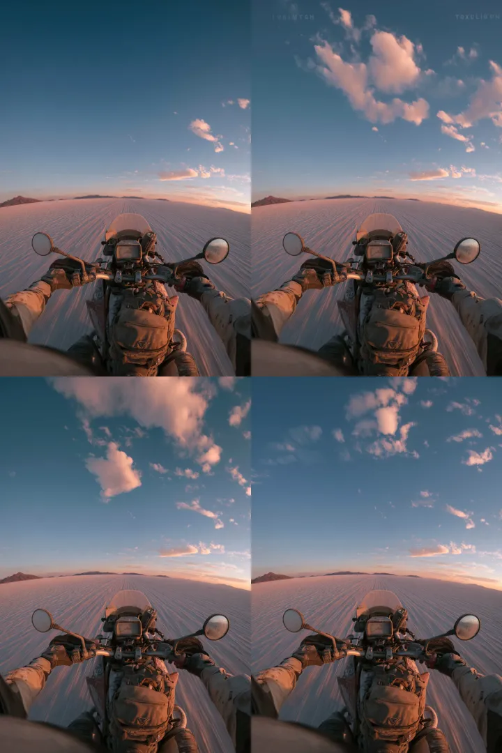 pov riding motorcycle uyuni desert --motion low --