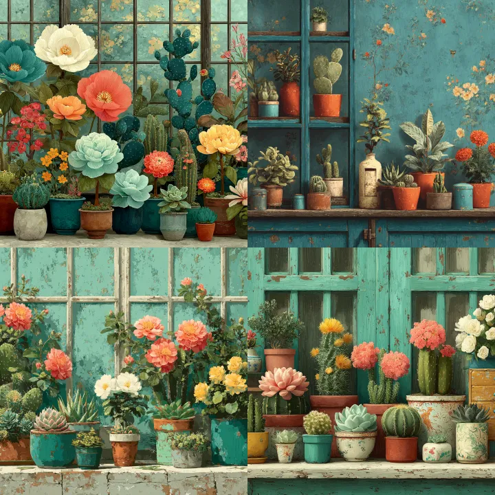 A greenhouse collection with exotic cacti and rare