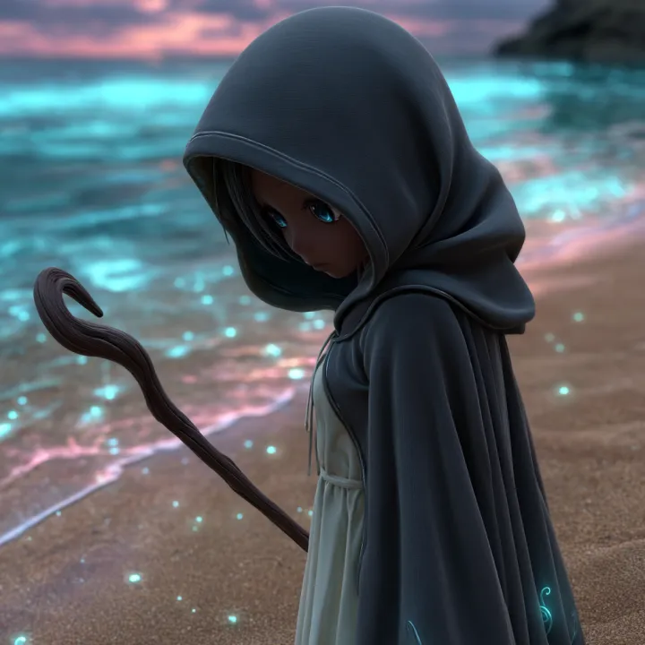 The Seeker, hooded wanderer, silver holographic cl