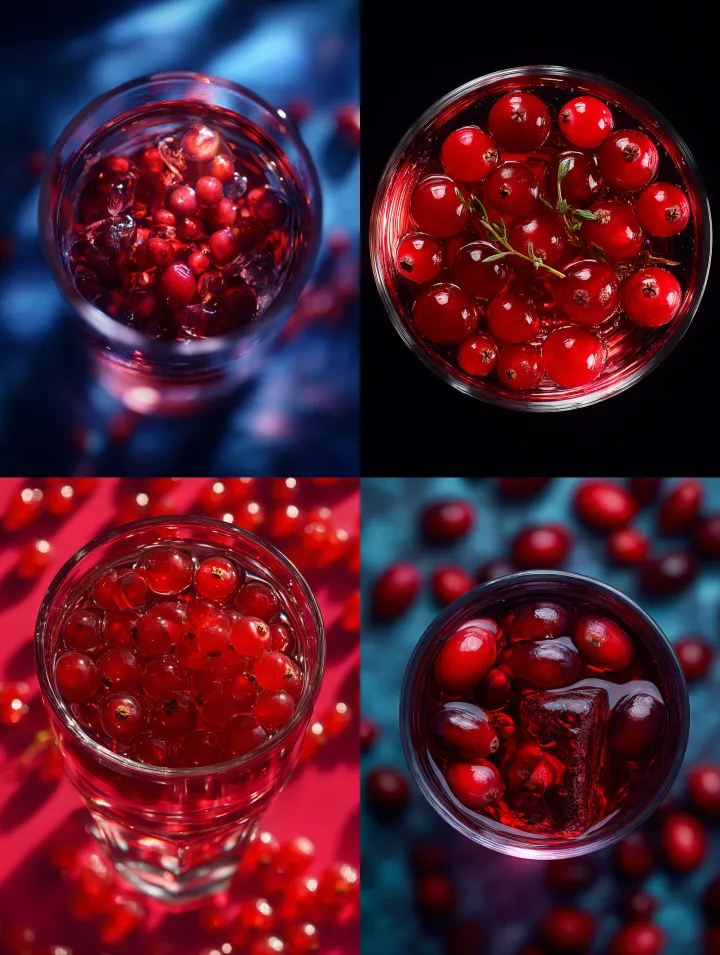a glass of red berries vodka in a rigged glass. ed