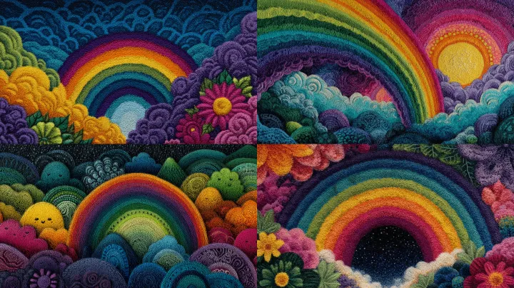 1970s psychedelic poster of cartoon rainbow doodle