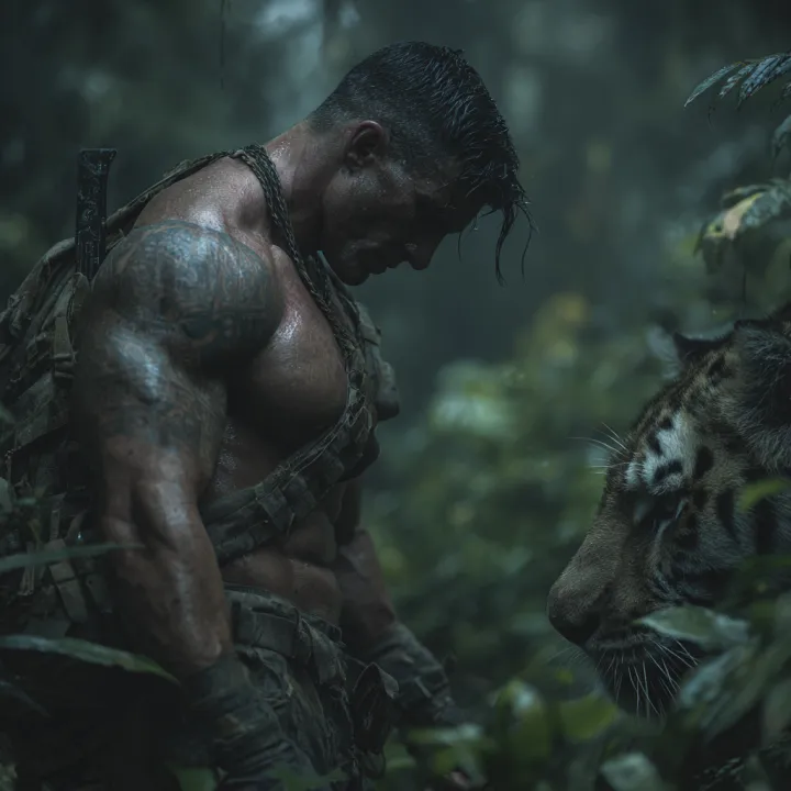 ripped masculine crusader / hunting an evil predat