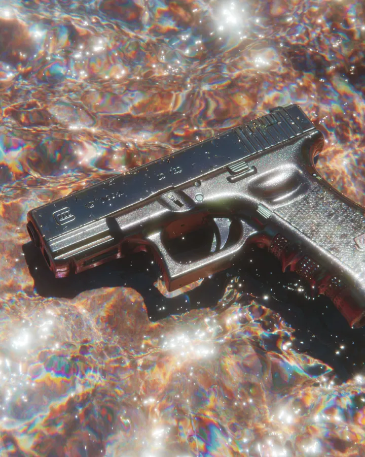 Glock 17, oxidized and covered in algae, submerged
