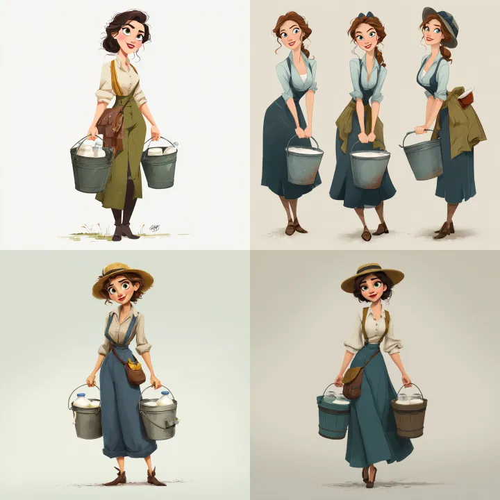 cartoon character, a beautiful woman, farmer, dres