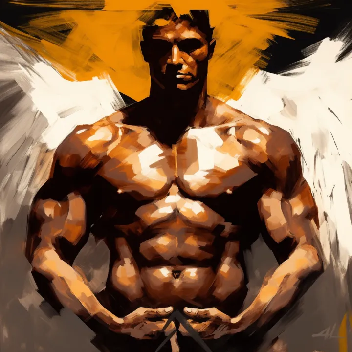 Oil Paint , High Contrast , male angel . Bodybuild