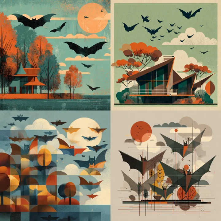 flat, geometric, mid-century modern illustration o