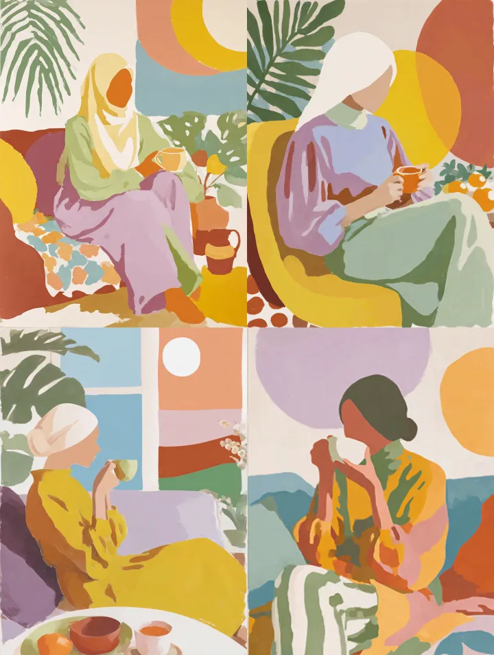 Faceless cute Muslimah wears hijab and modest trad