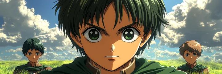 anime style , manga art , cel shaded , Eren , a de