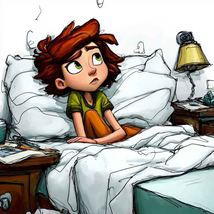 Cartoon style illustration of a girl lying in an u