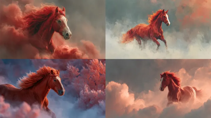 A fiery red horse gallops through a mystical lands