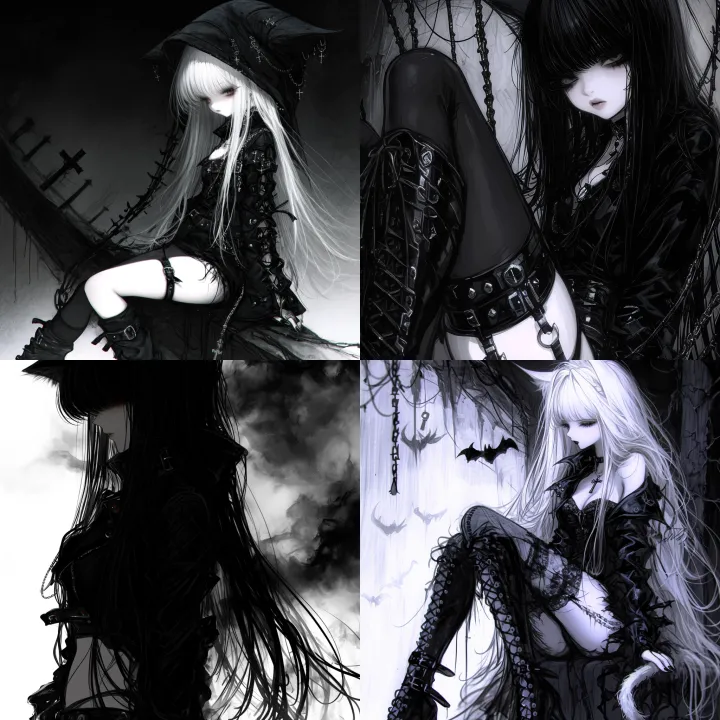 Dark wall background, white, gothic, cat ears, ide