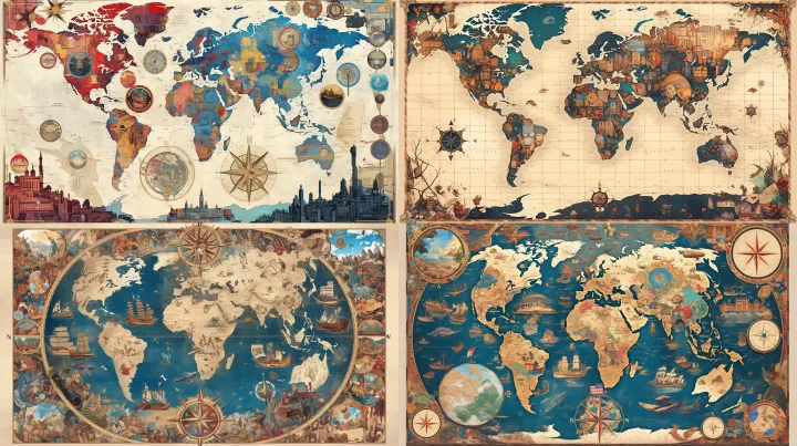 a detailed anime-style world map with currencies f
