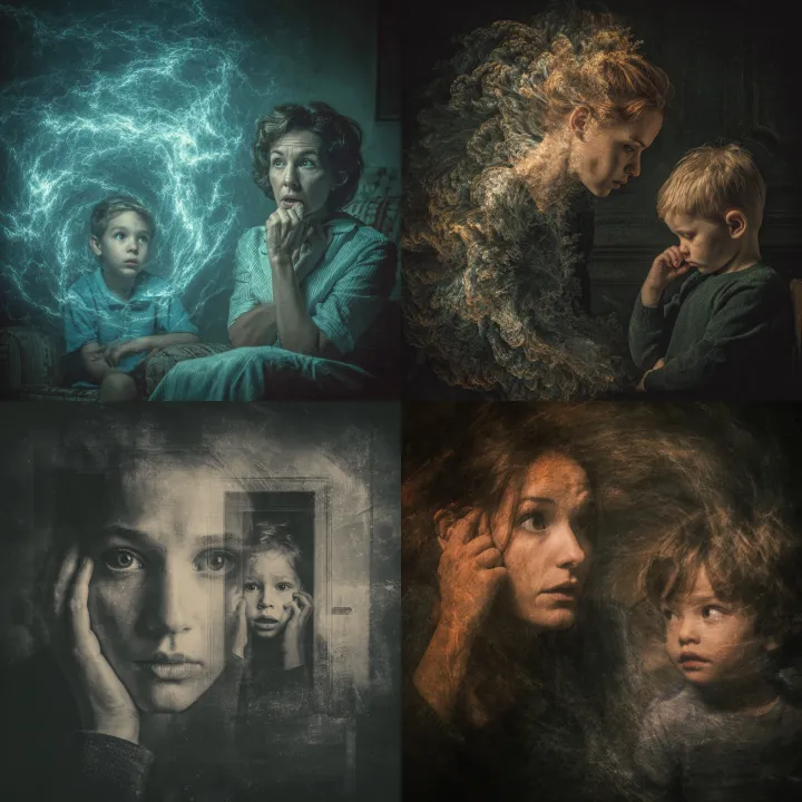 a surreal photograph of a mother thinking about an