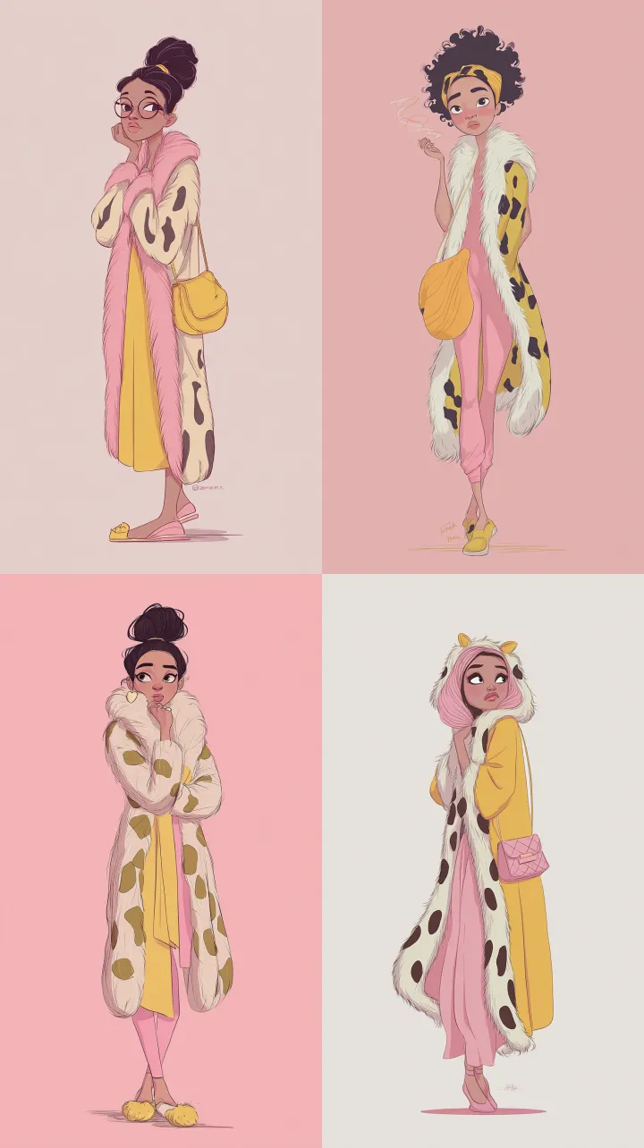 a cartoon character wearing cow print maxi length 
