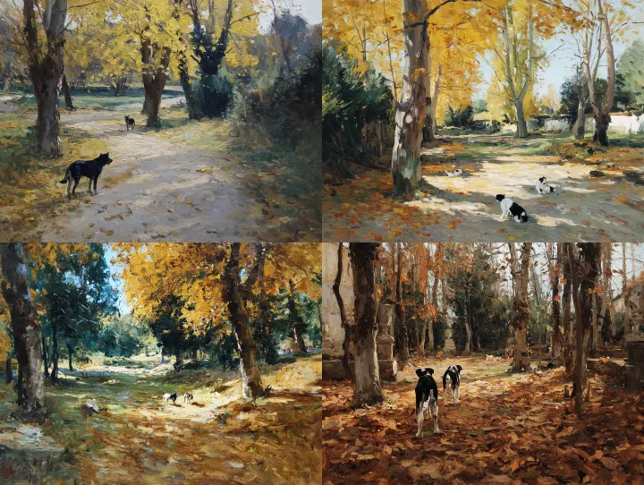an autumn landscape, there are trees and dry leave