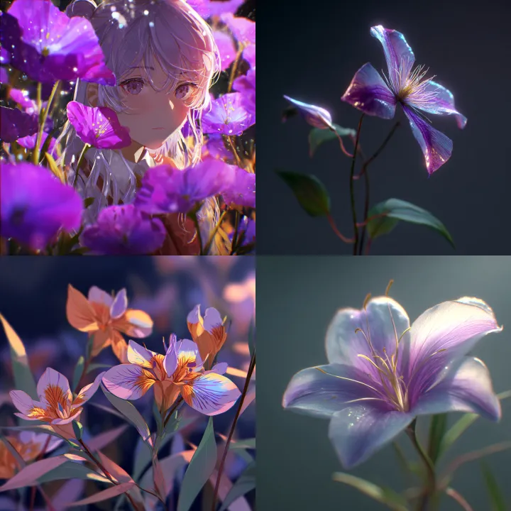 create an image of the viloet flower in an anime s