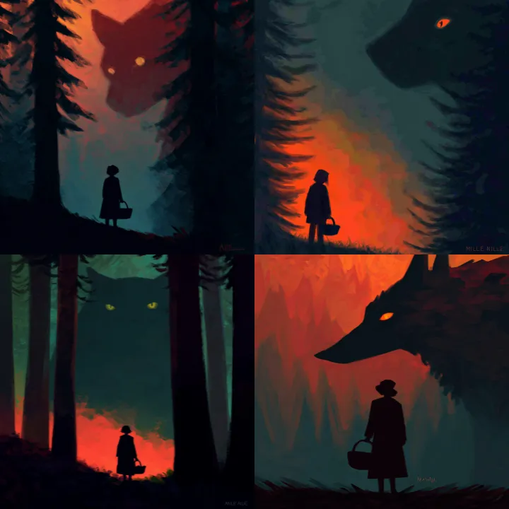 silhouette of a human in a dark, dense pine forest