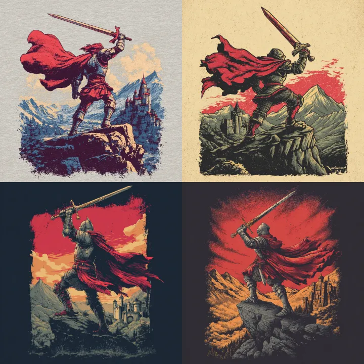 Adventurous knight standing atop a rocky cliff, sw