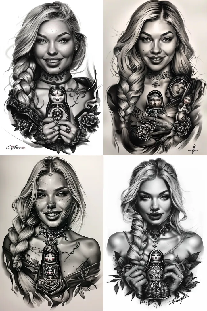 Black and grey digital art portrait of a Slavic bl