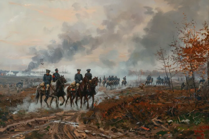 A battlefield scene in 1870 northern France during