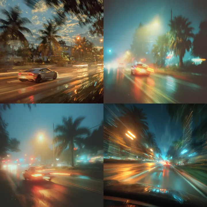 a blurry iphone photo, exotic car light traces, in