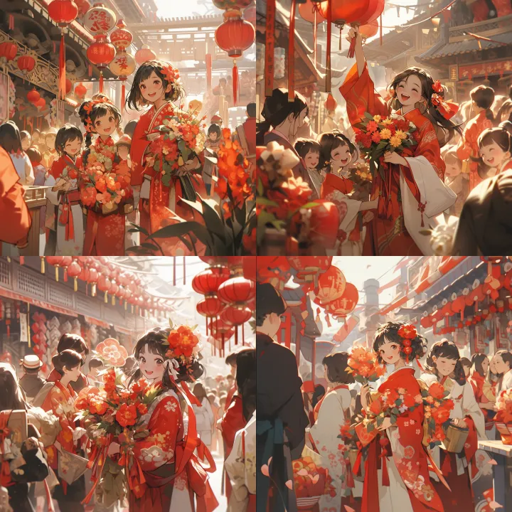 chinese new year , a lively flower market , many f