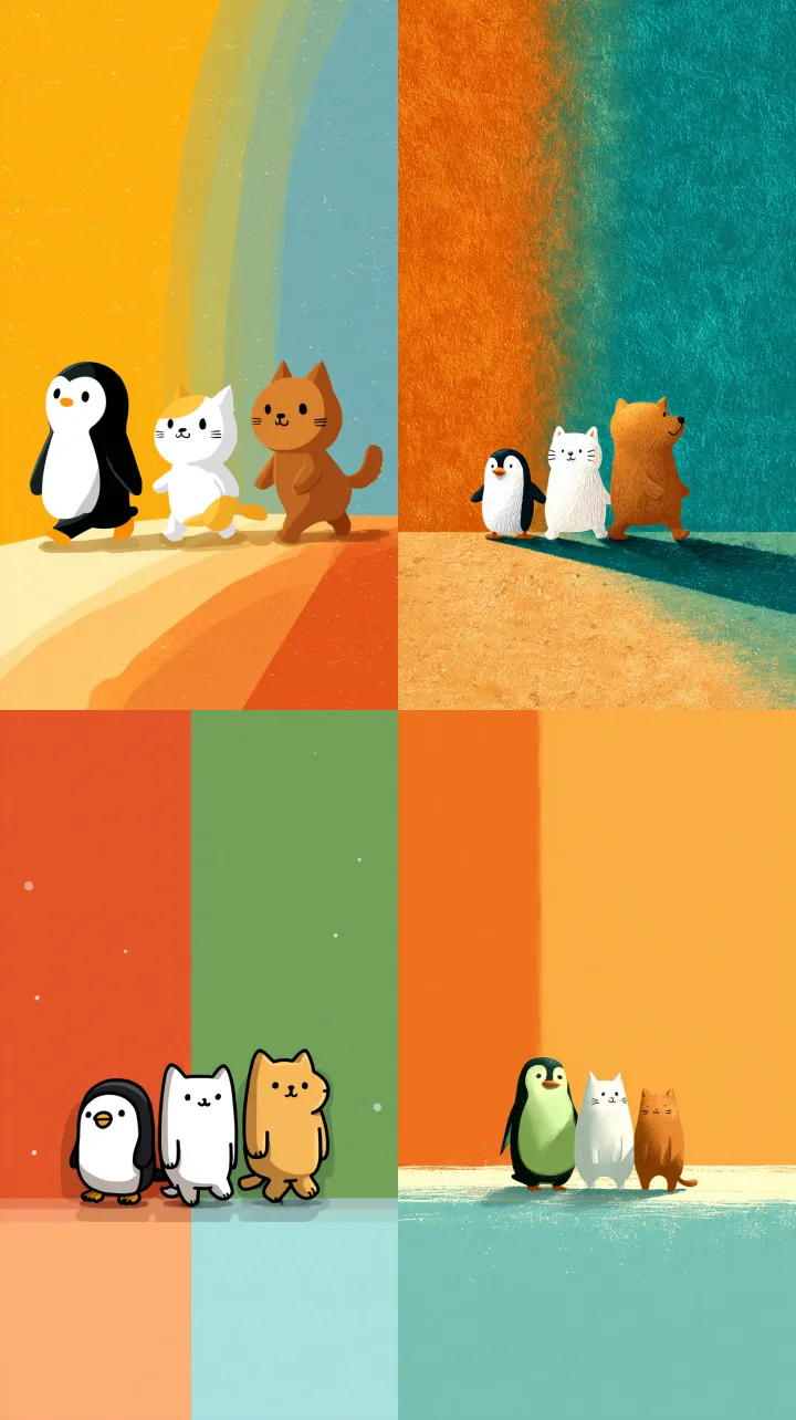 cute cartoon style illustration, three small anima