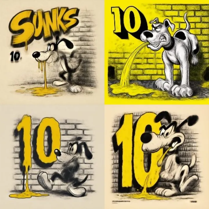 illustration of punk-style cartoon dog facing forw