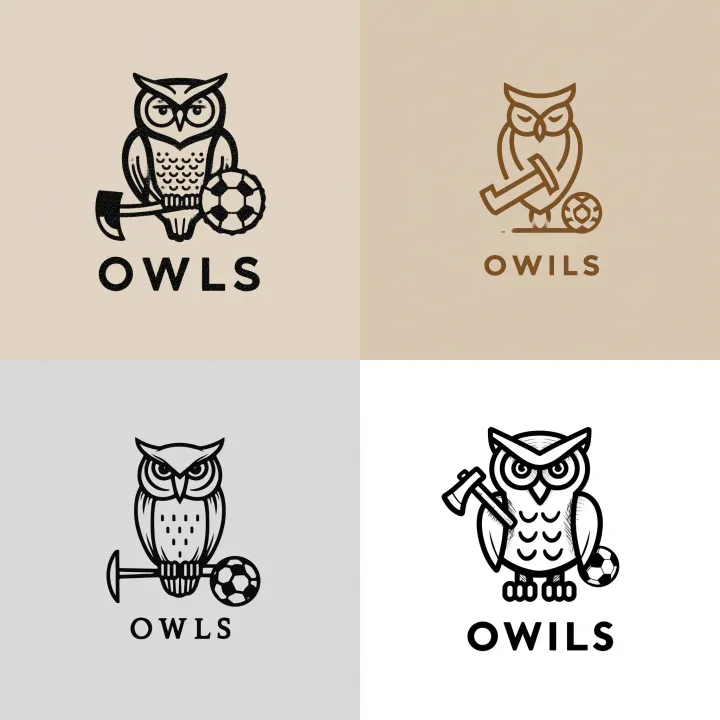 minimal line vector logo of an owl holding an axe 