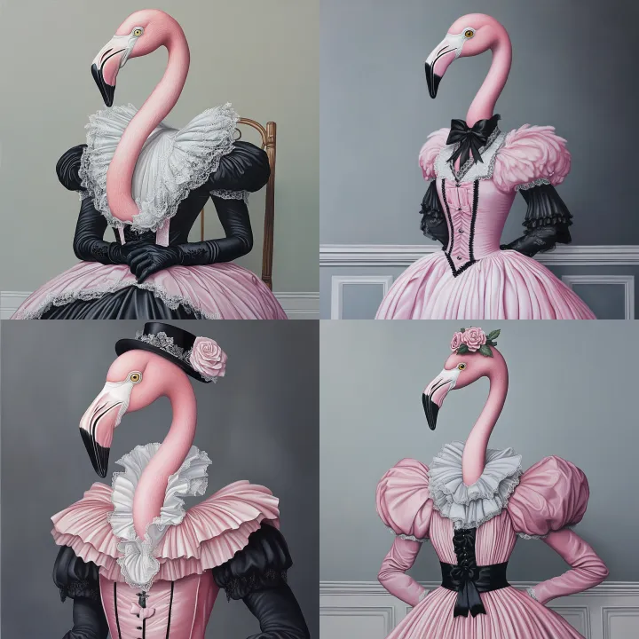 flamingo in victorian style outfit --sref https://