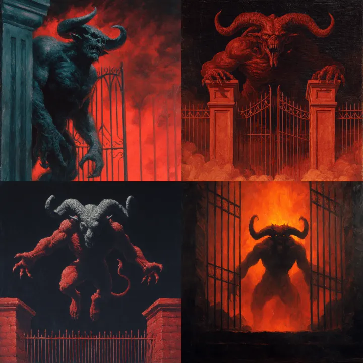 a 1980's horror oil painting of a full body evil d