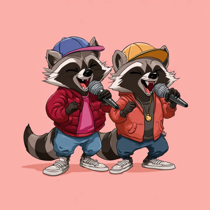 cartoon raccons rapping on stage