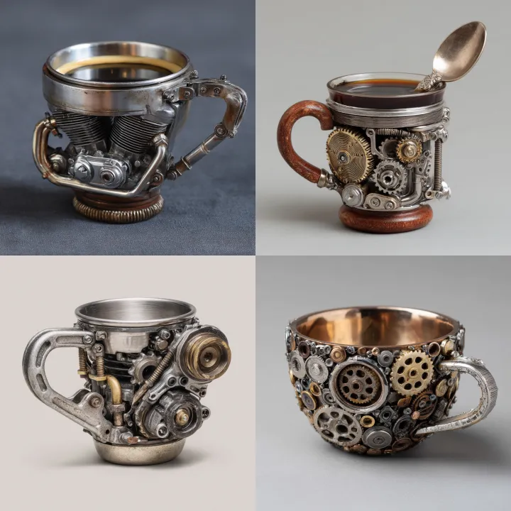 a coffee cup made out of motorcycle parts