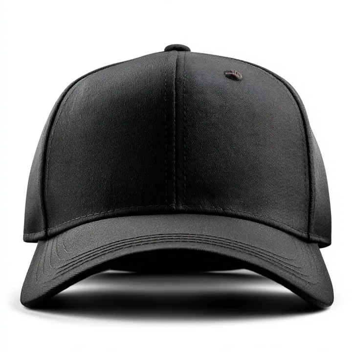 plain black baseball cap, front view, white backgr