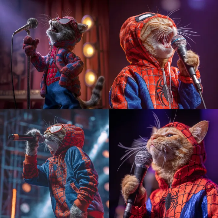 a cat rapping in a spiderman costume with a microp