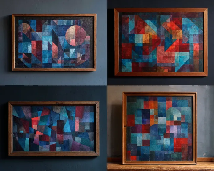 a vintage oil painting of an abstract artwork with