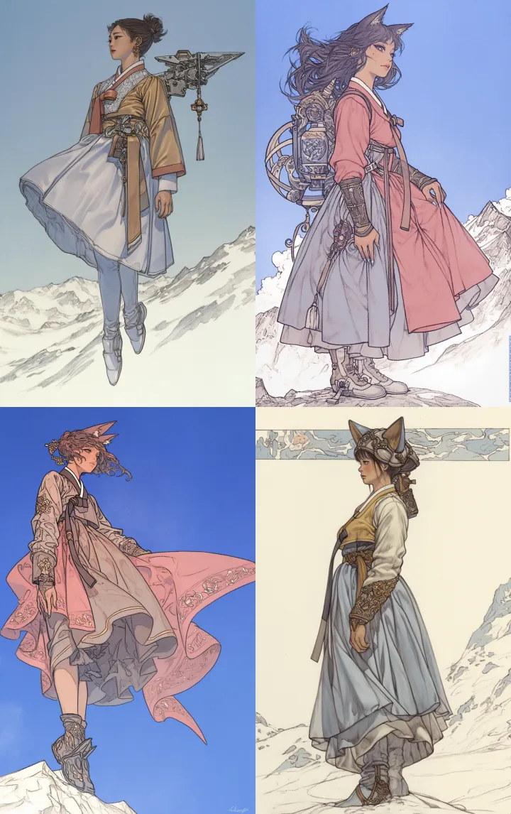 A woman wearing Hanbok, Korean dress, has fox eyes